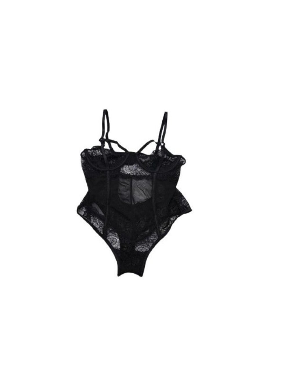 iCollection 1 Piece Stretch Satin and Lace Lingerie Bodysuit Black Size M